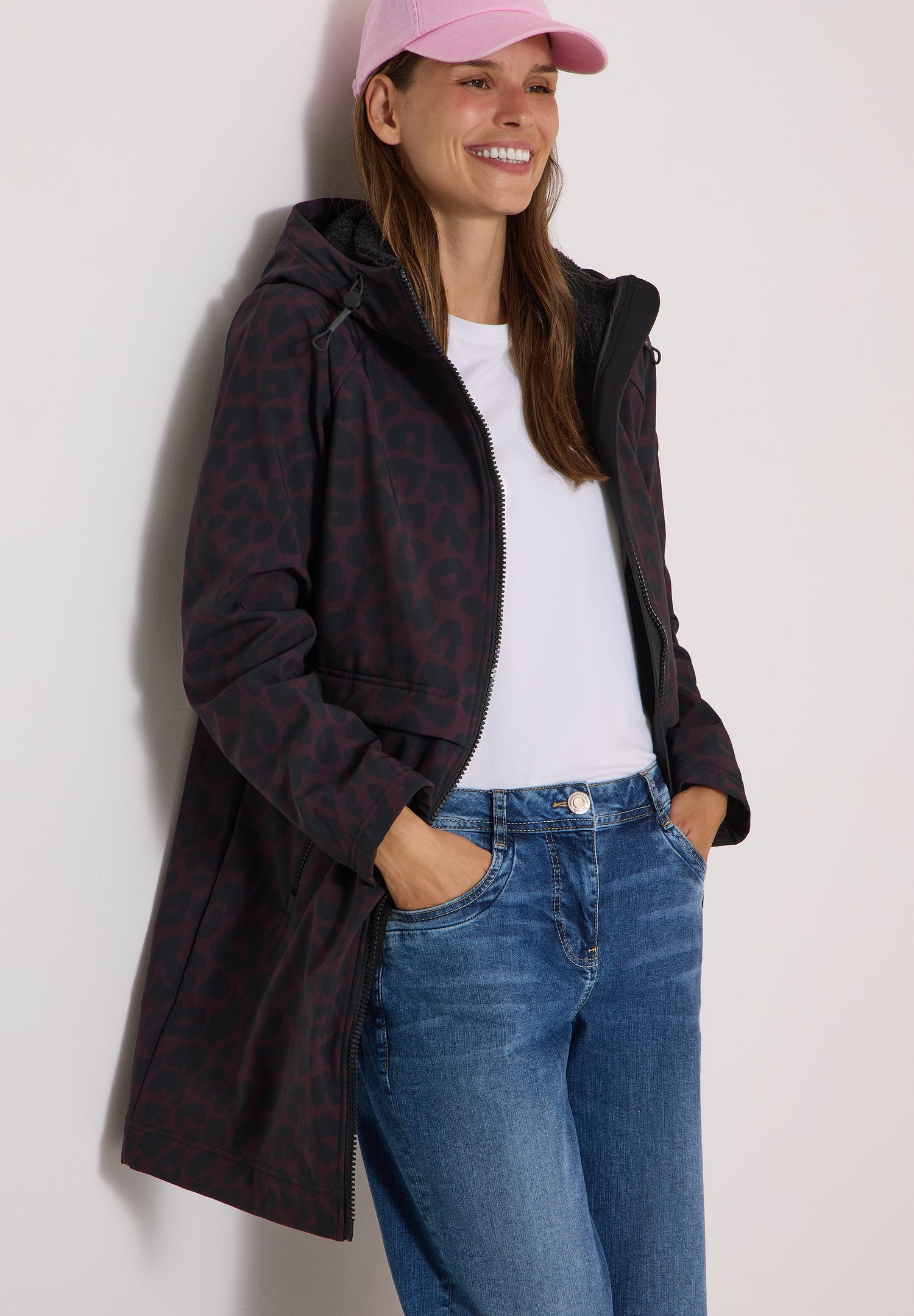 Softshell Mantel mit Kapuze und Leo-Muster