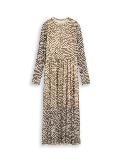 Fitted Mesh Midi-Kleid mit Animal-Print