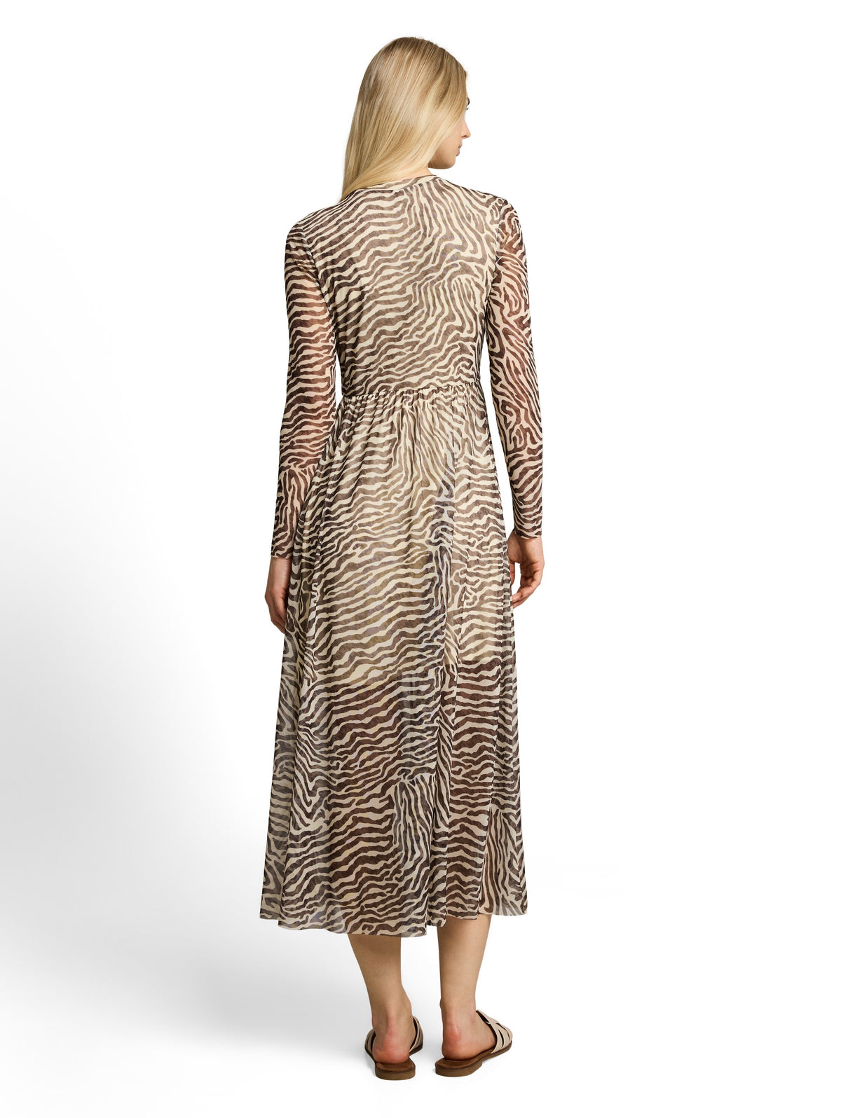 Fitted Mesh Midi-Kleid mit Animal-Print