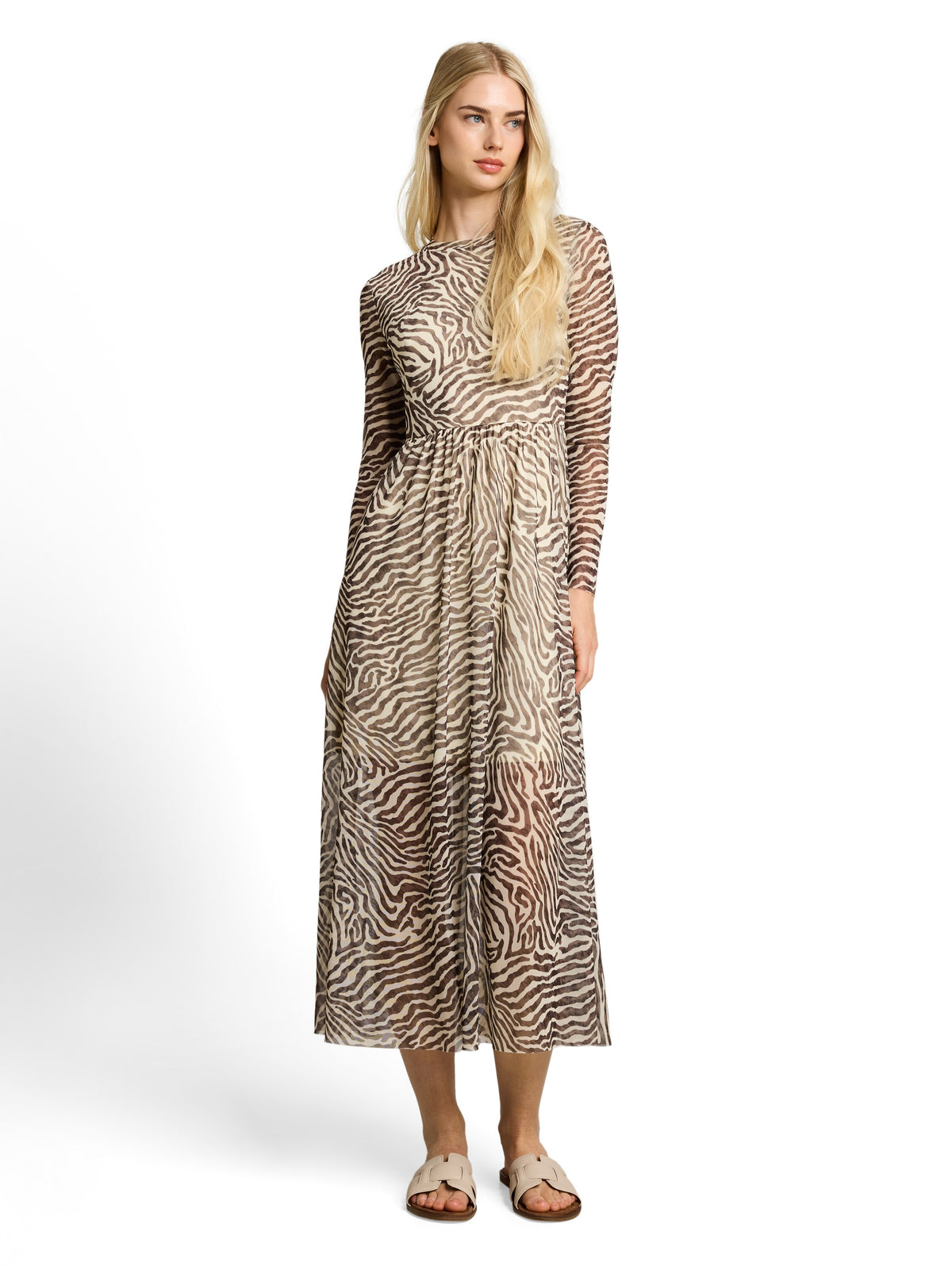 Fitted Mesh Midi-Kleid mit Animal-Print