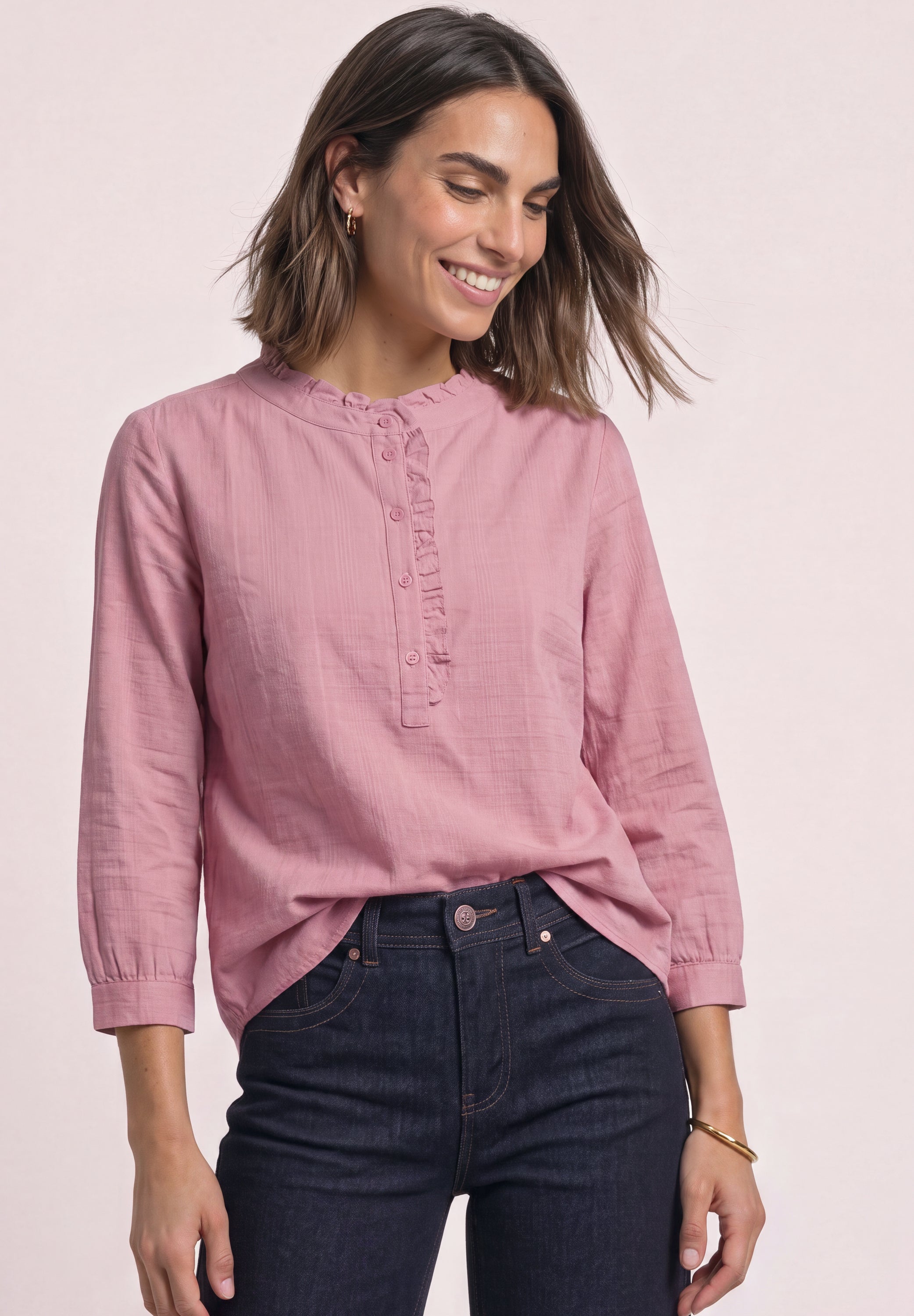Langarm Cordbluse mit Rüschendetails