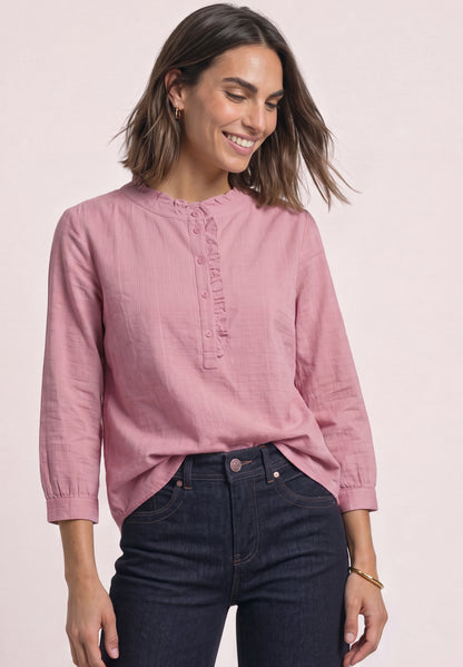 Langarm Cordbluse mit Rüschendetails