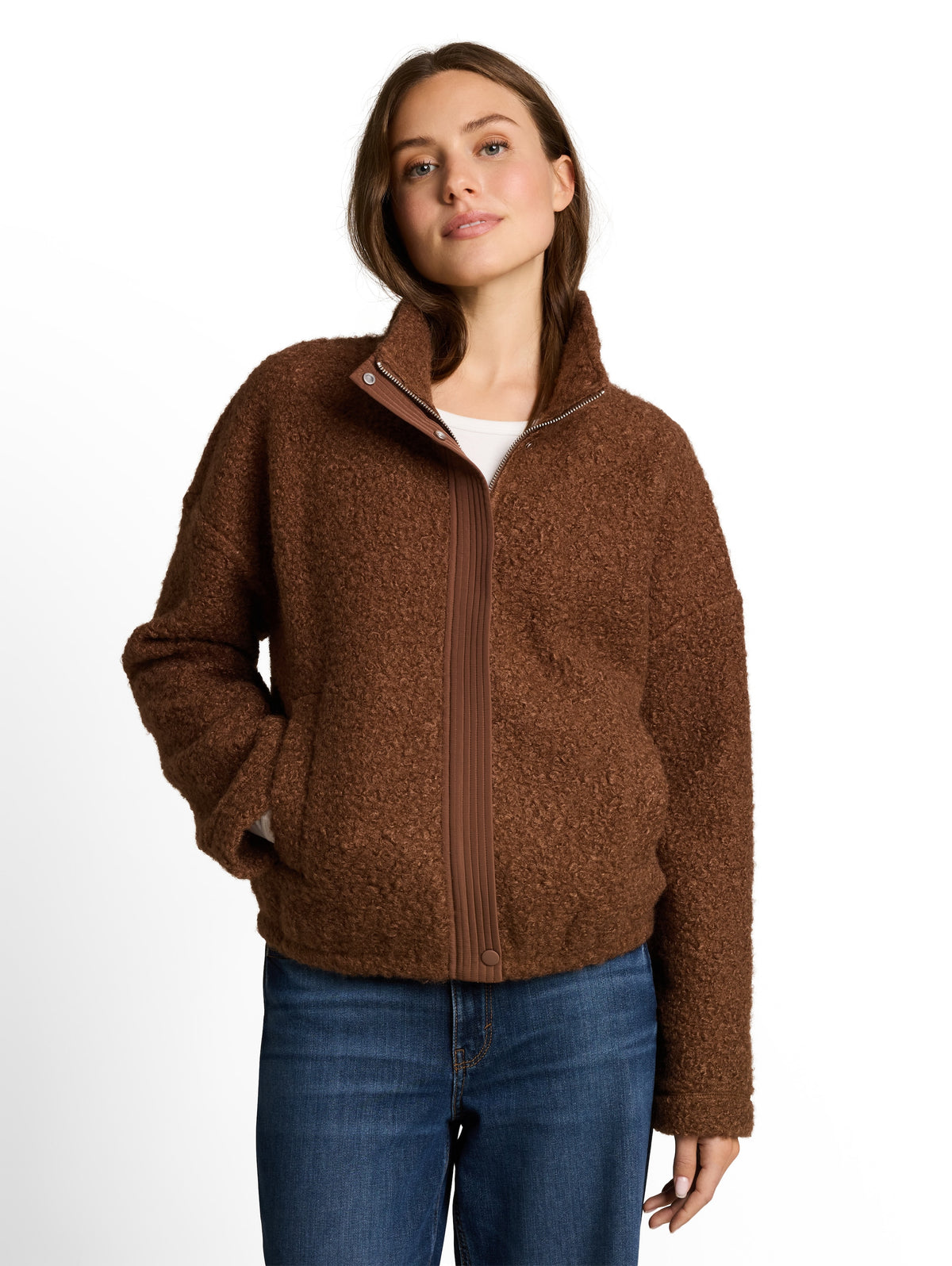 Teddy Sweatjacke mit Stehkragen