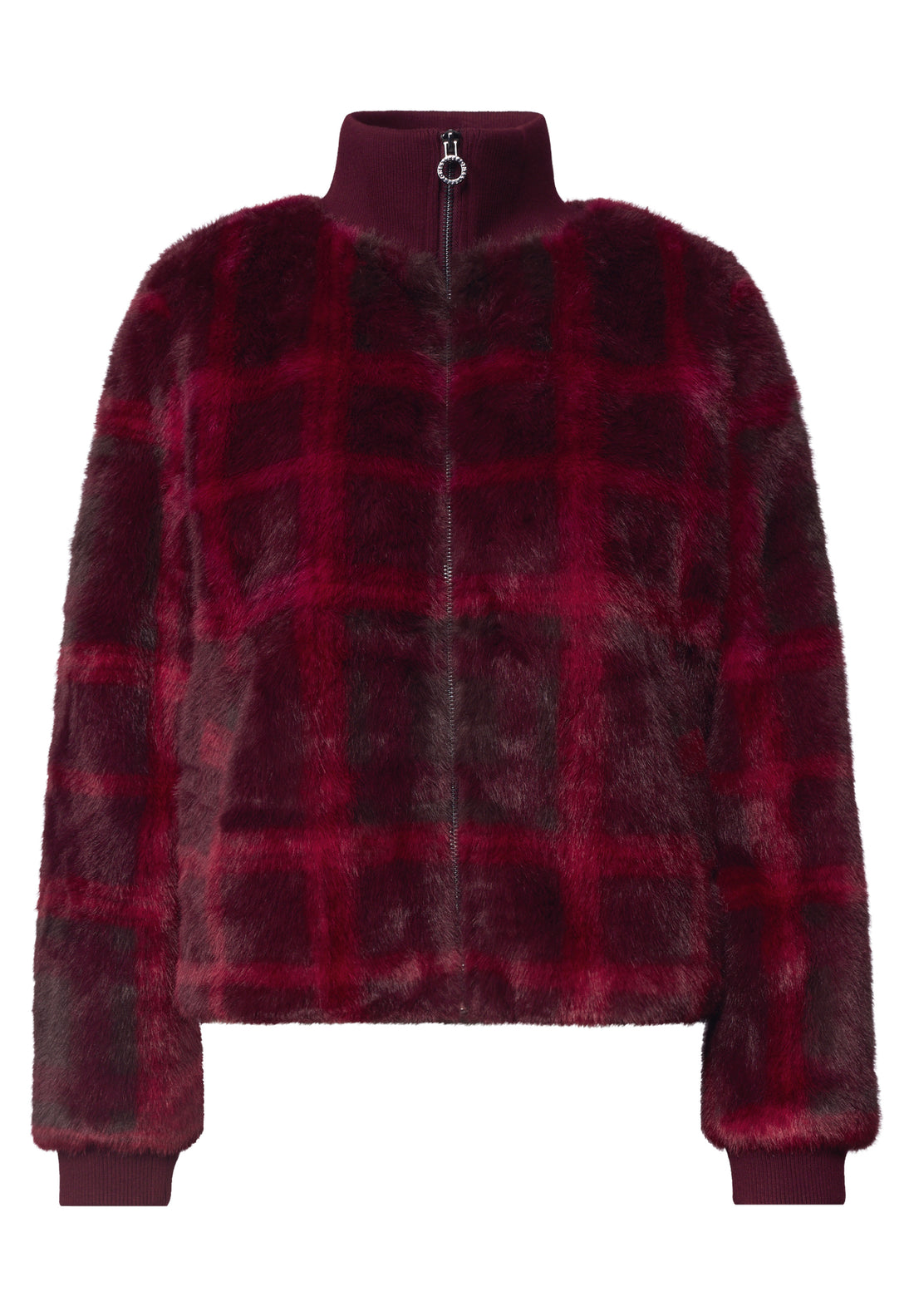 Fake Fur Blouson mit Strickdetails und Print