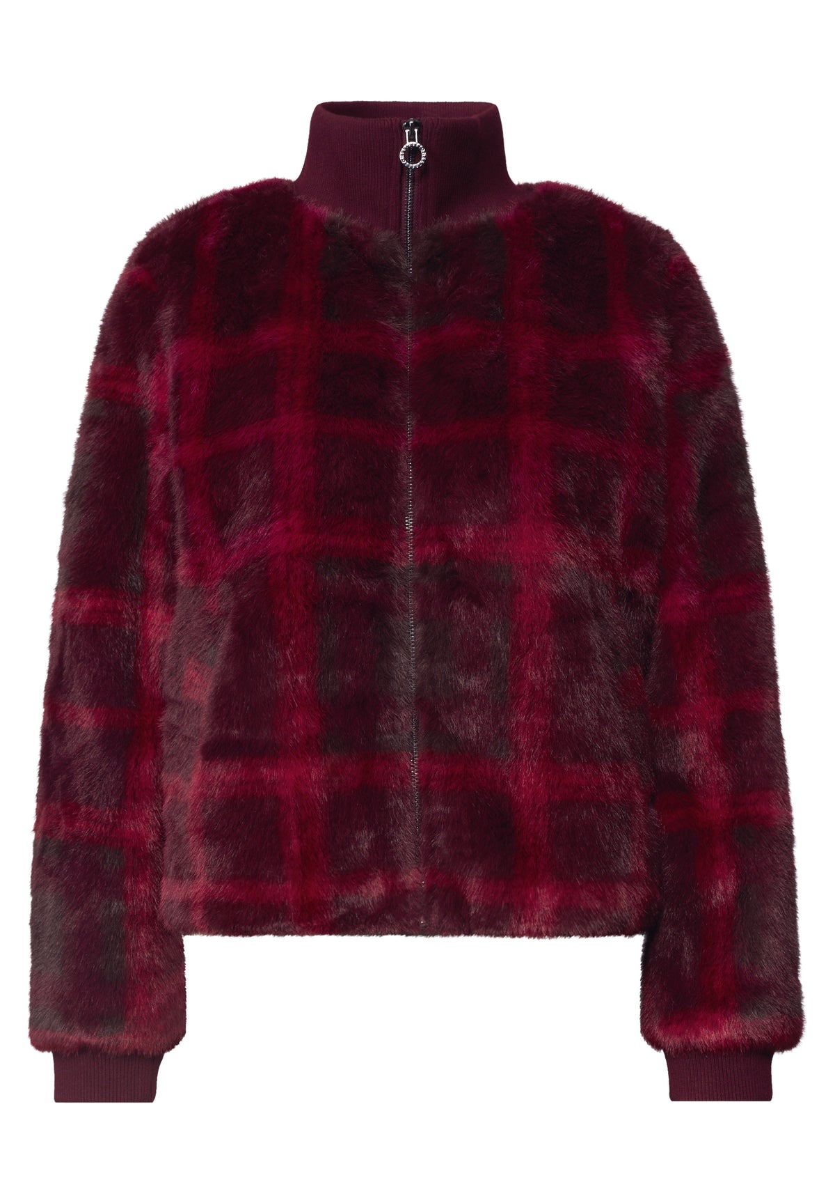 Fake Fur Blouson mit Strickdetails und Print