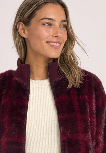 Fake Fur Blouson mit Strickdetails und Print