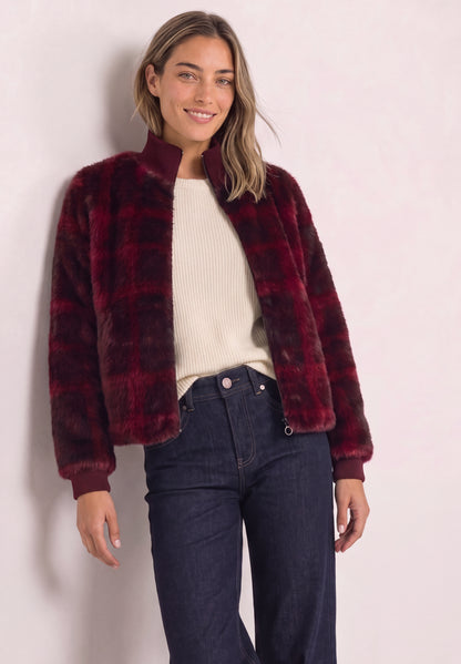 Fake Fur Blouson mit Strickdetails und Print
