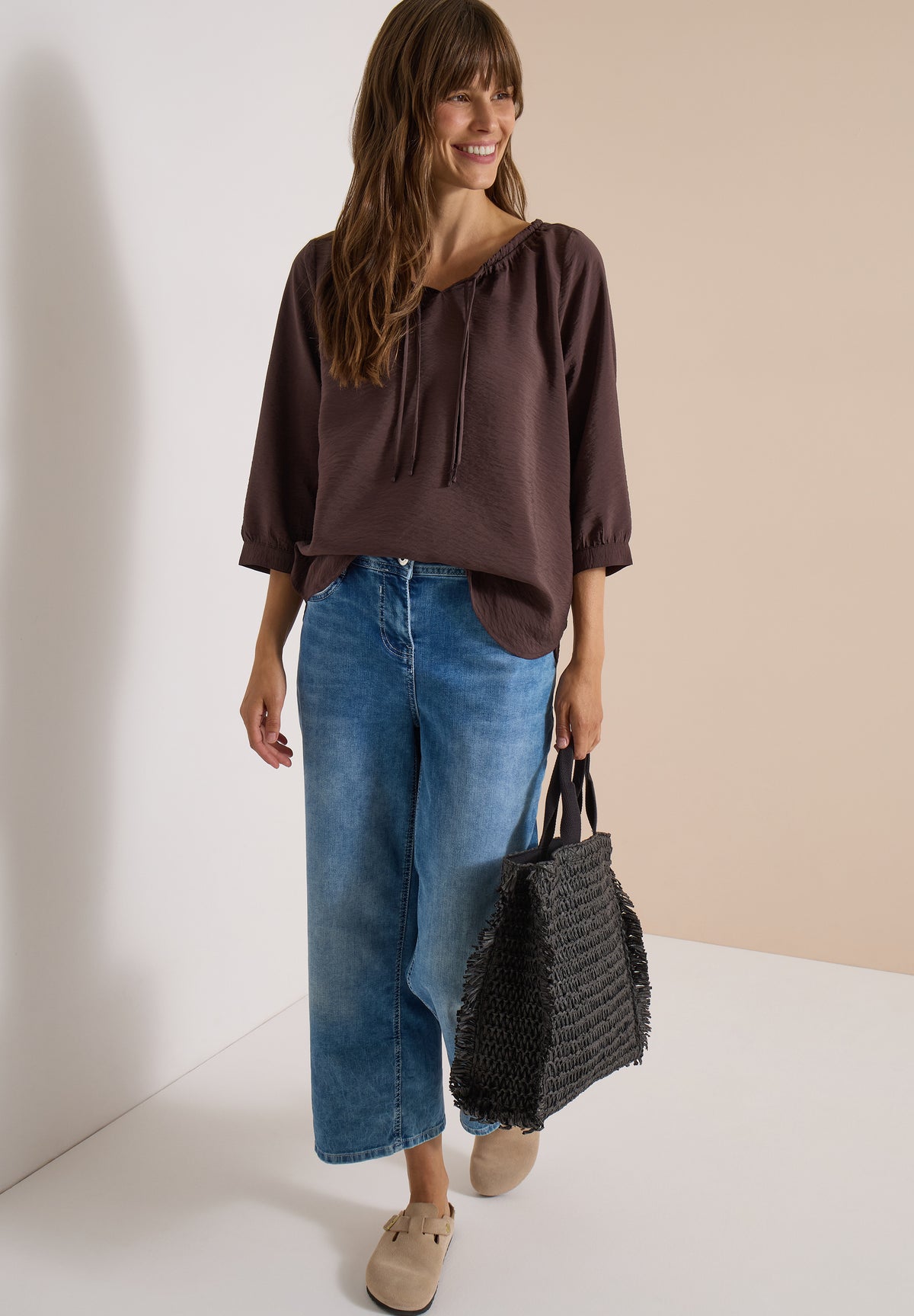 Carmen-Bluse mit Halbarm und Bändern