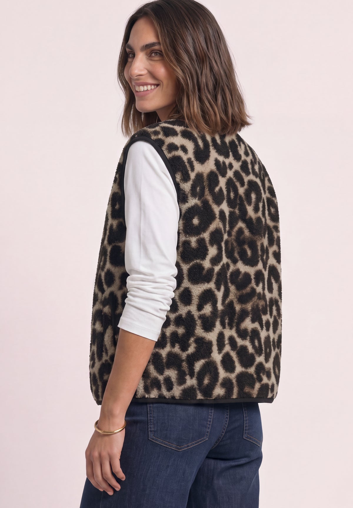 Teddy-Weste mit Zipper und Corddetails