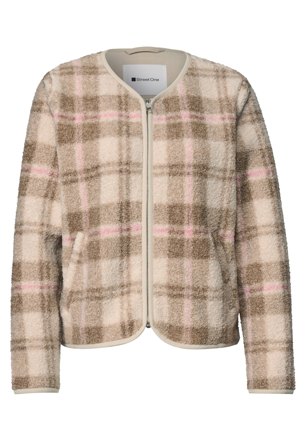 Teddy-Jacke mit Rundhals und Print