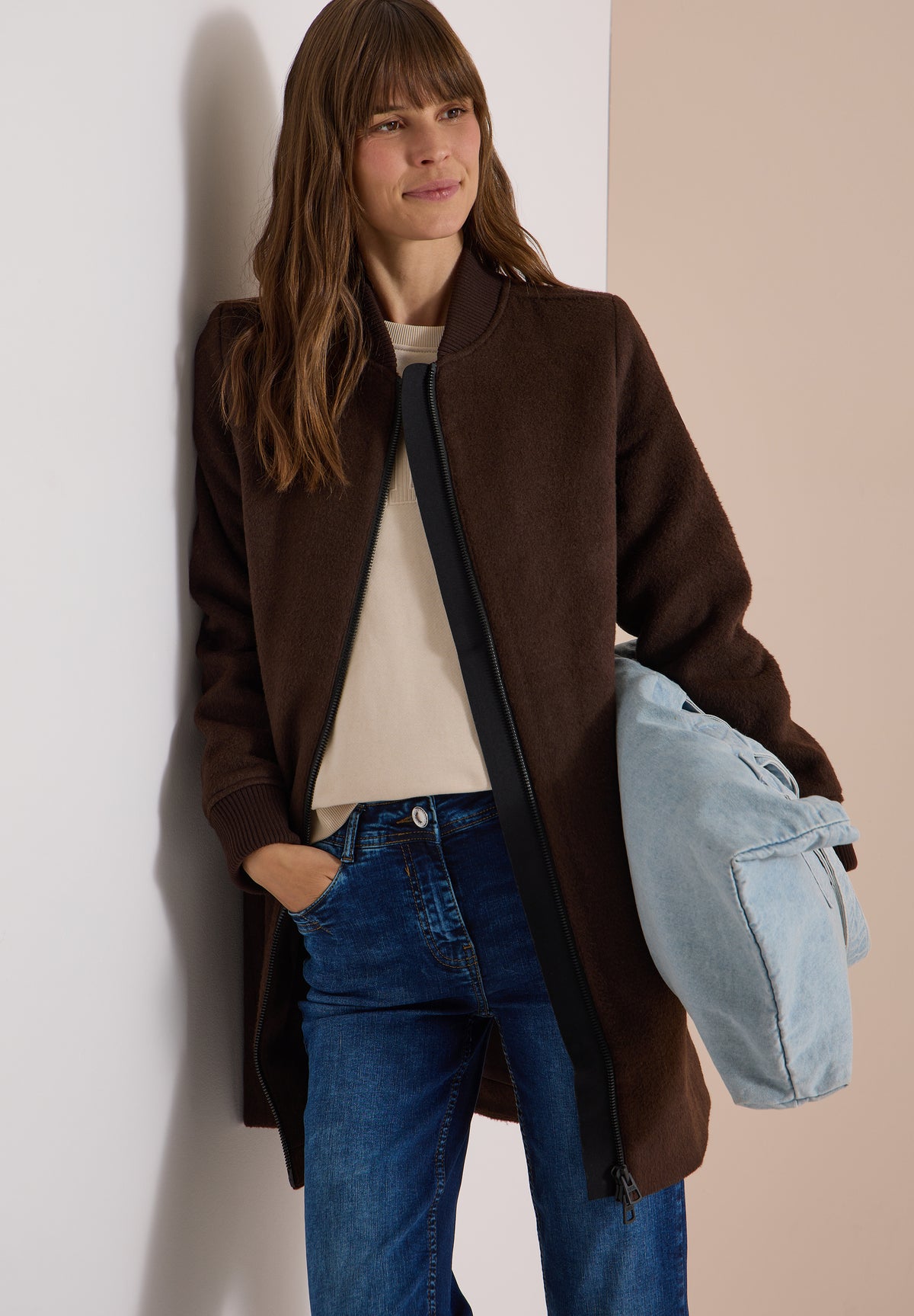 Langer Blouson mit Wollanteil
