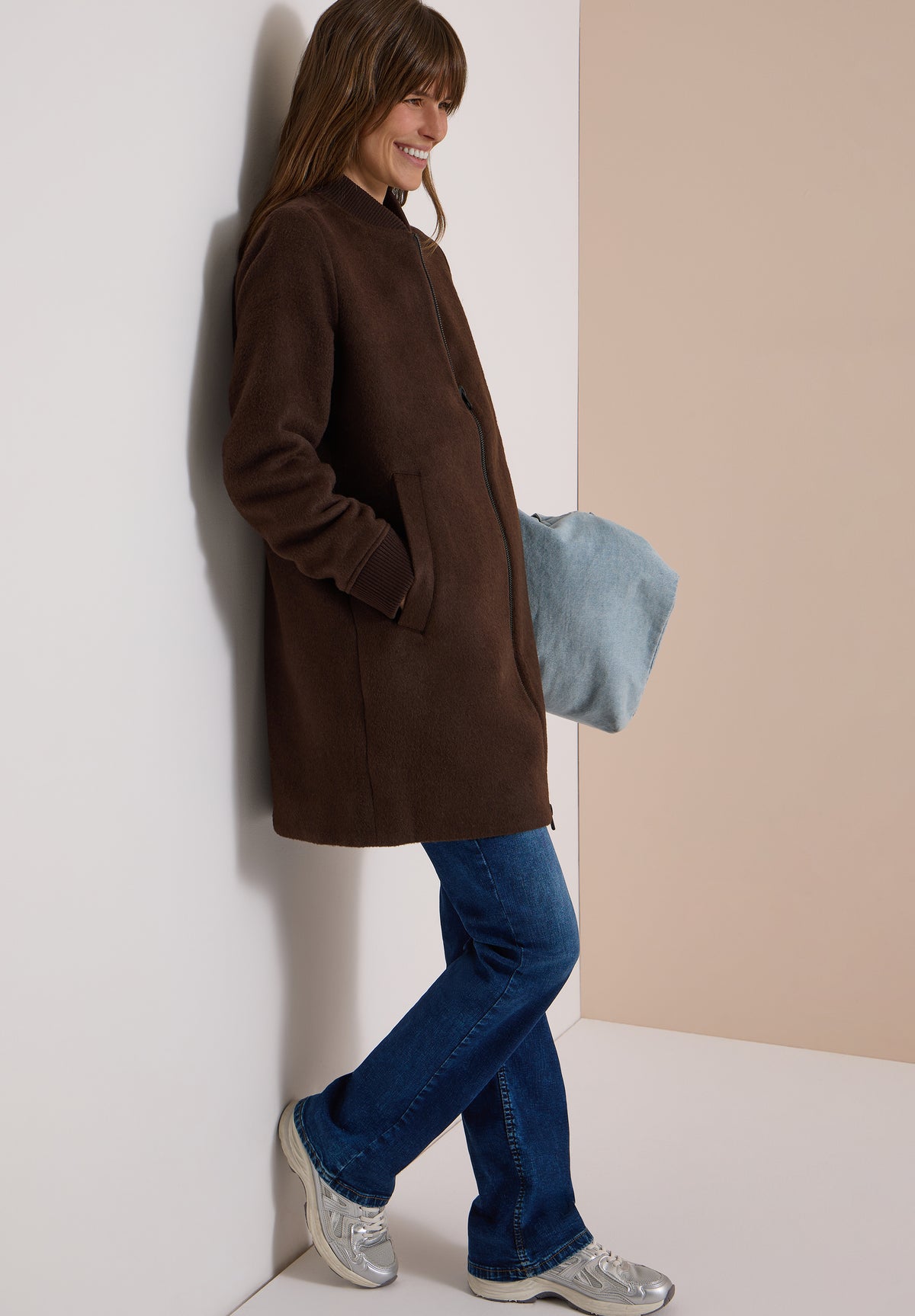 Langer Blouson mit Wollanteil
