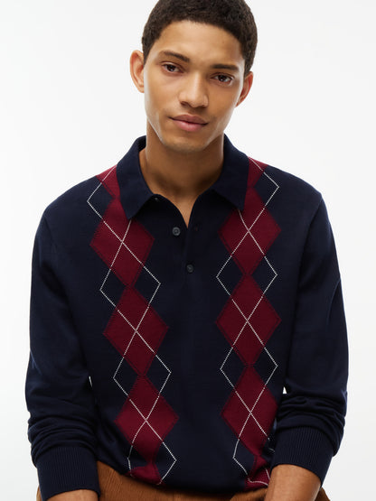 PLACED ARGYLE LS POLO