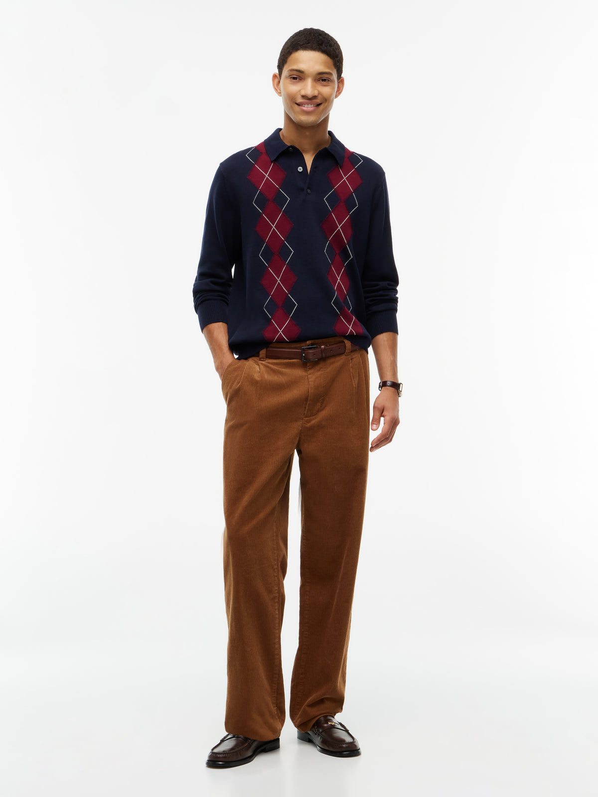 PLACED ARGYLE LS POLO