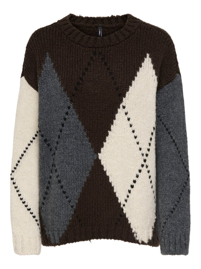 ONLCOZY LS ARGYLE O-NECK KNT