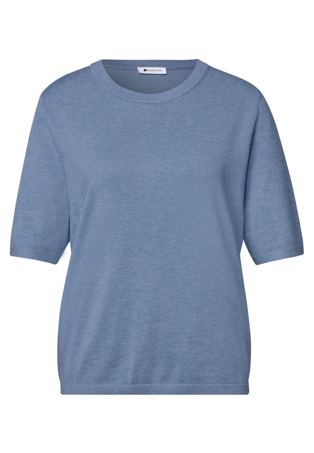 Kurzarm Pullover mit Rundhals in Unifarbe