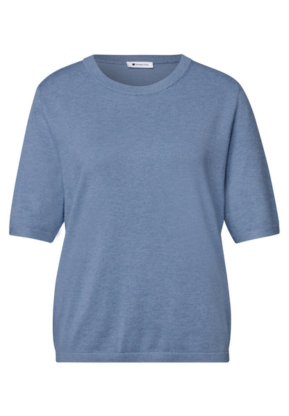 Kurzarm Pullover mit Rundhals in Unifarbe