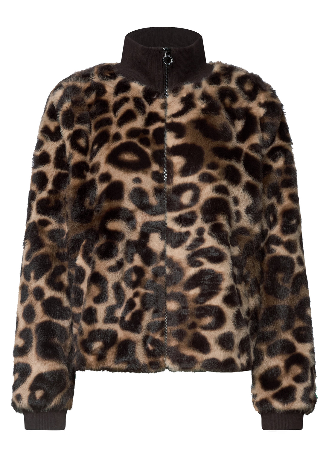 Fake Fur Blouson mit Strickdetails und Print