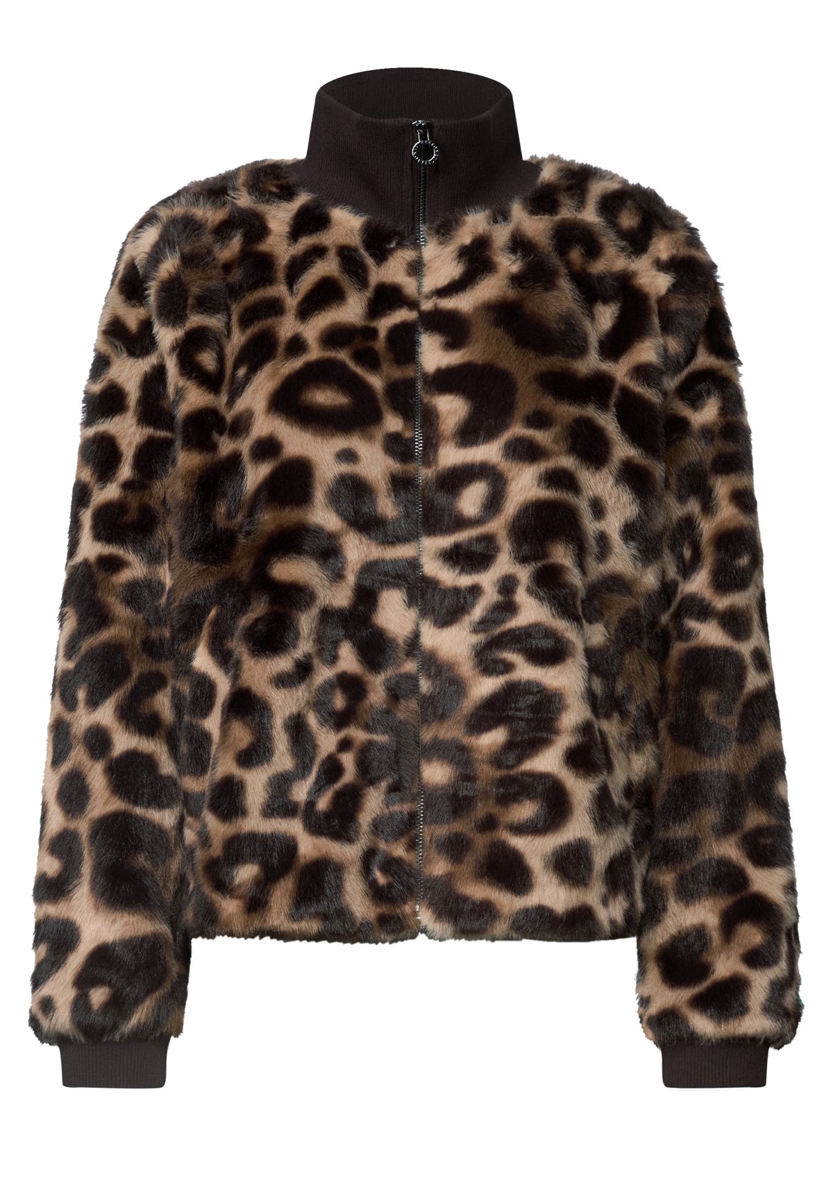Fake Fur Blouson mit Strickdetails und Print