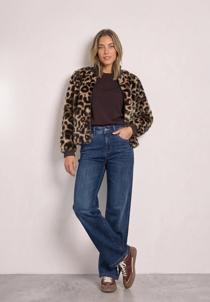 Fake Fur Blouson mit Strickdetails und Print