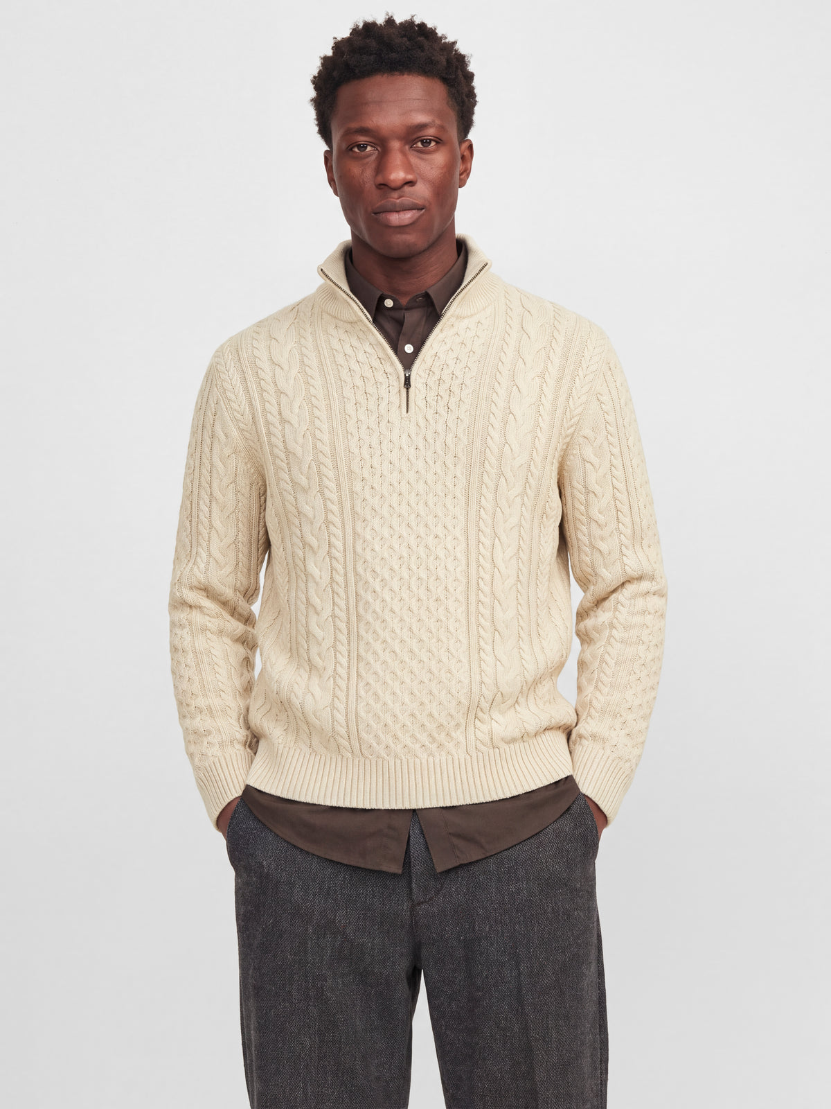 JPRBLUCALLUM CABLE KNIT HALF ZIP