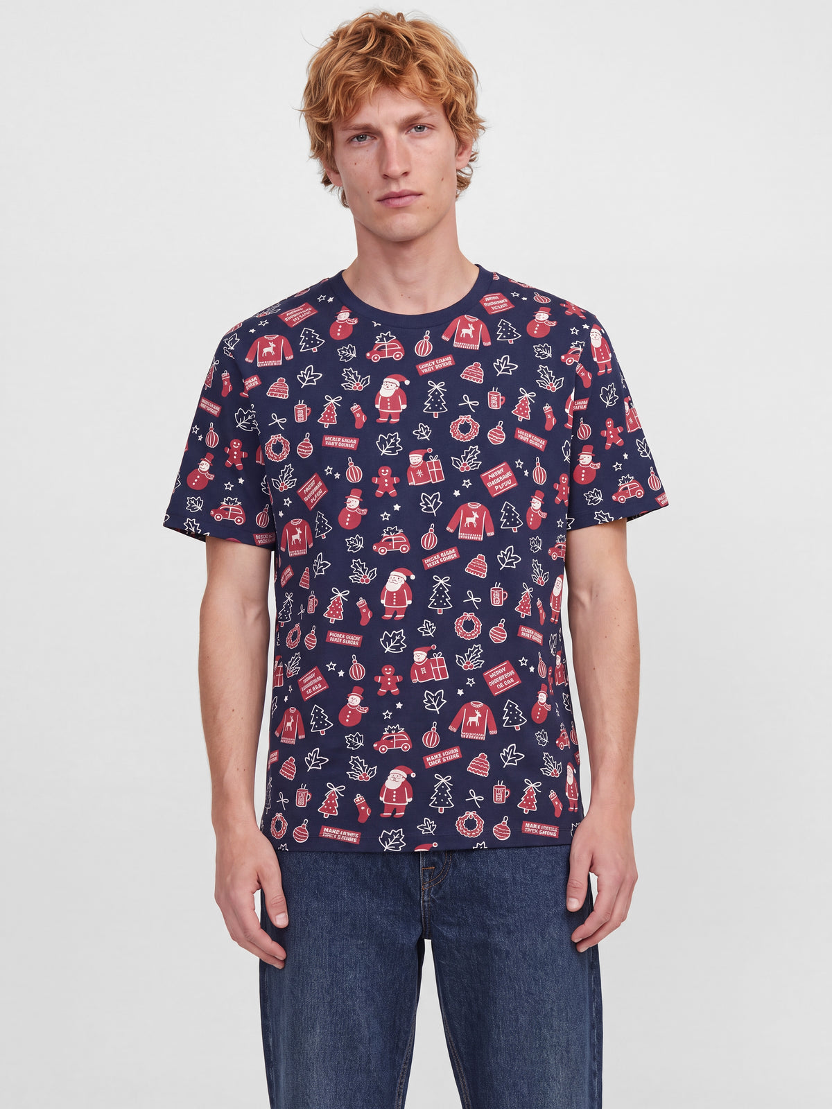 JJBELL XMAS AOP TEE SS CREW NECK