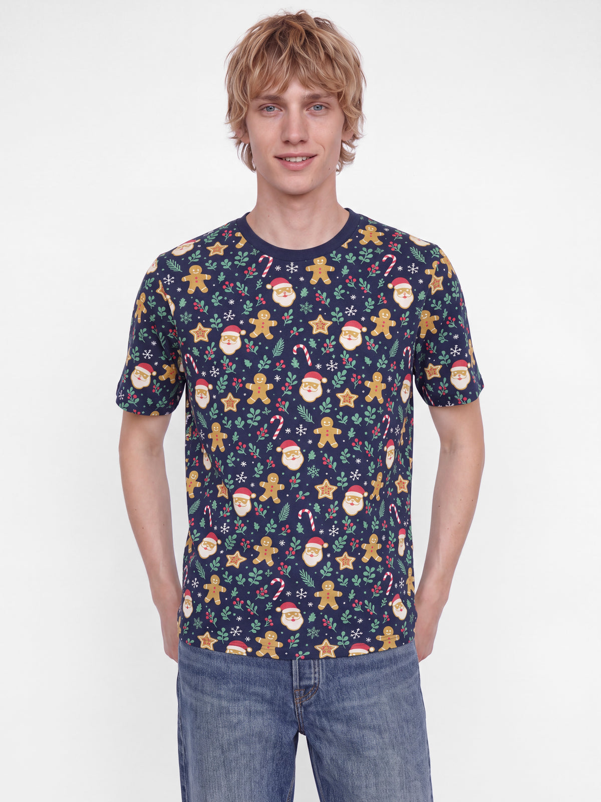 JJBELL XMAS AOP TEE SS CREW NECK