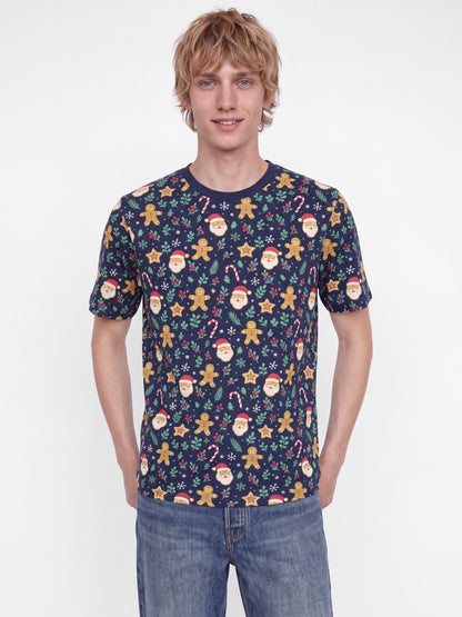 JJBELL XMAS AOP TEE SS CREW NECK