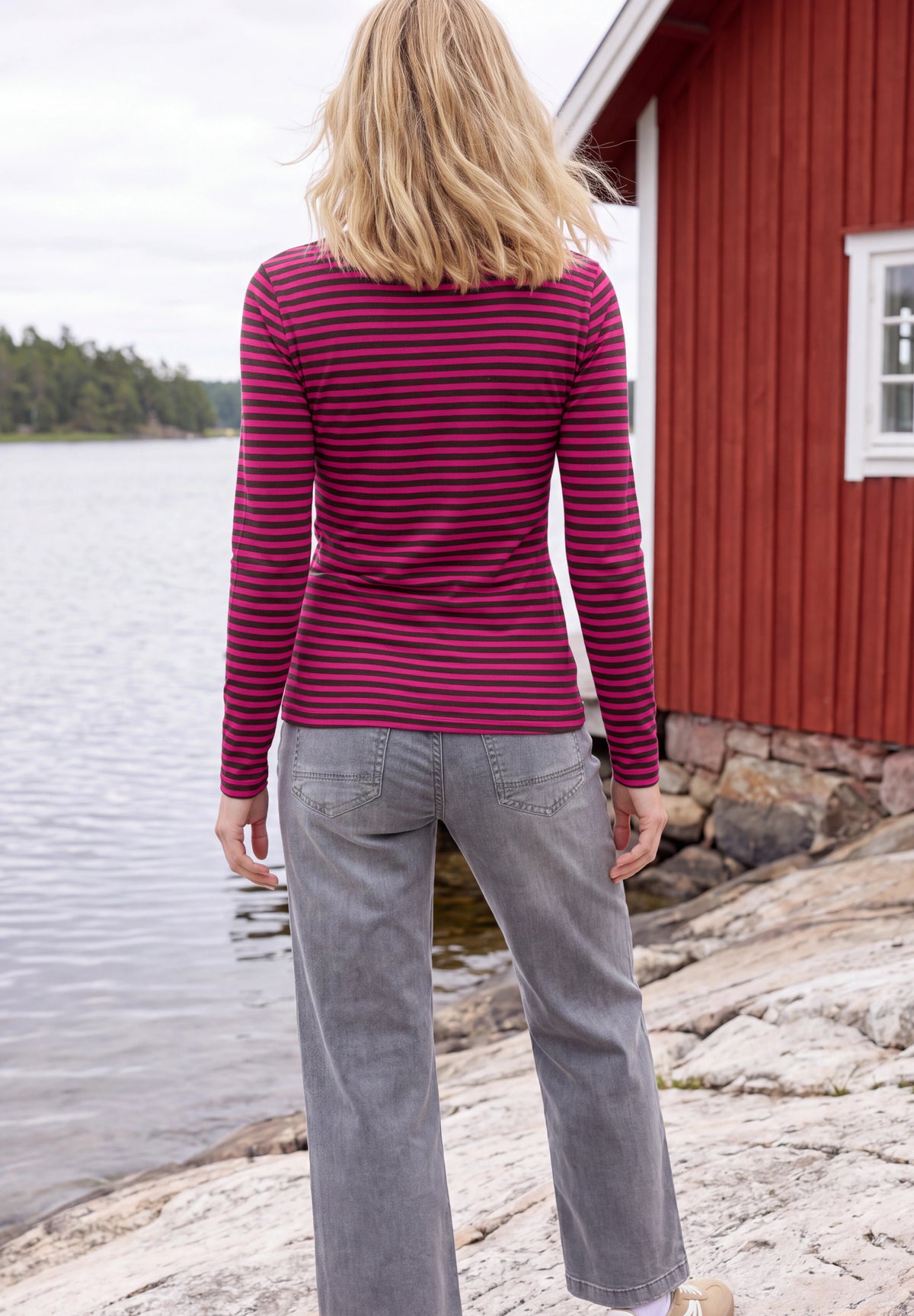Langarm Shirt mit Boat Neck und Streifen