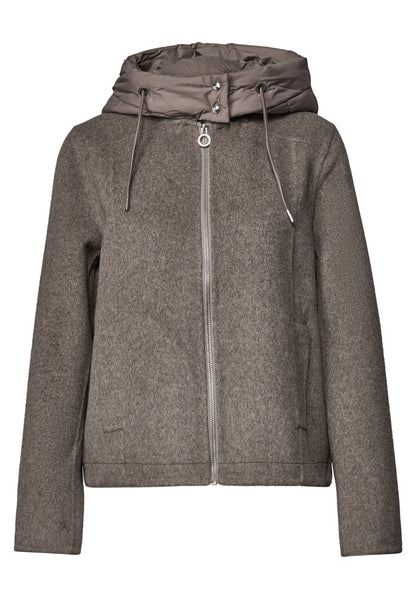 Jacke mit Wollanteil und abnehmbarer Kapuze