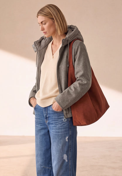 Jacke mit Wollanteil und abnehmbarer Kapuze