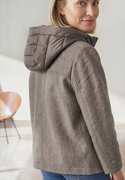 Jacke mit Wollanteil und abnehmbarer Kapuze