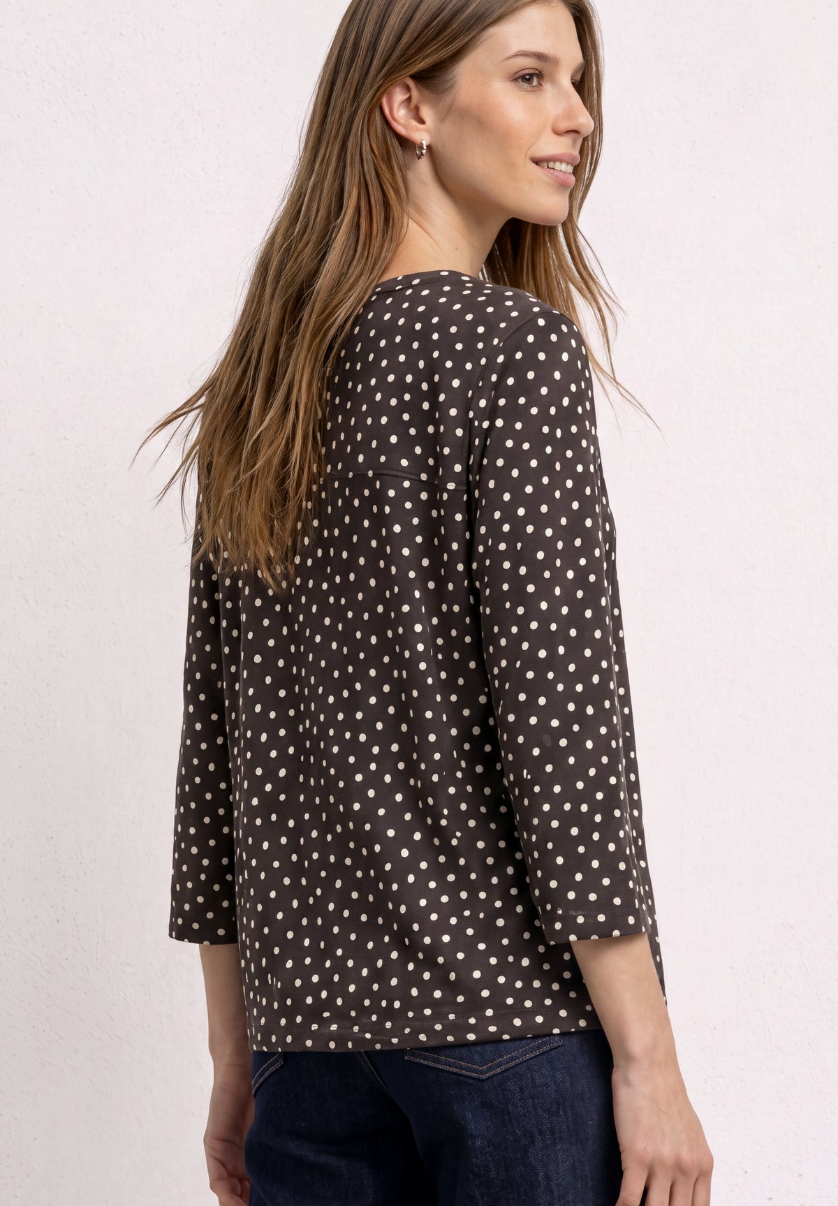 3/4-Arm Shirt mit Split Neck und Print