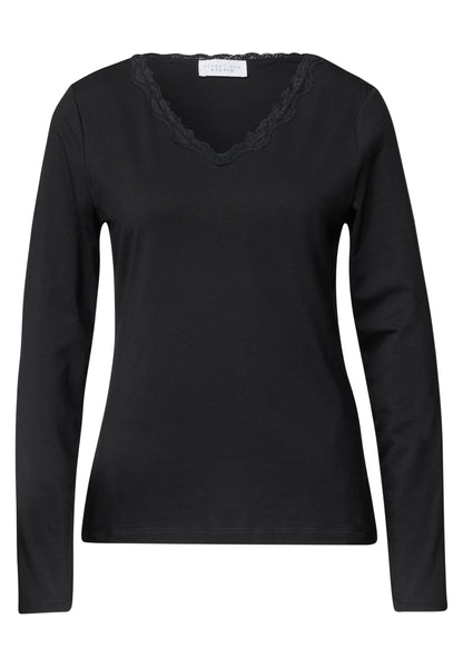 Langarm Shirt mit V-Neck und Spitze