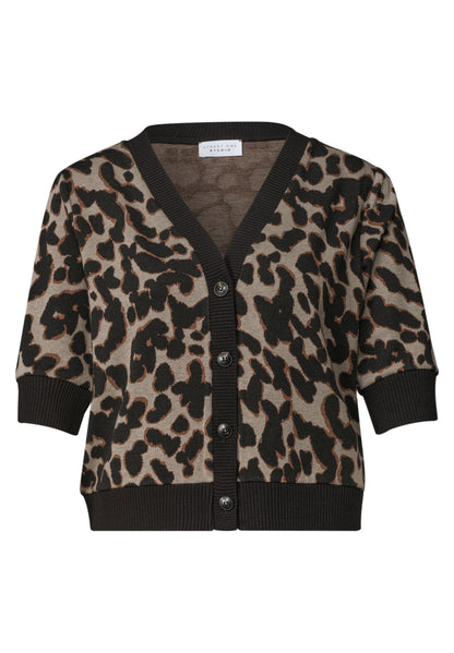 Kurzarm Jacke im Strick-Look mit Print