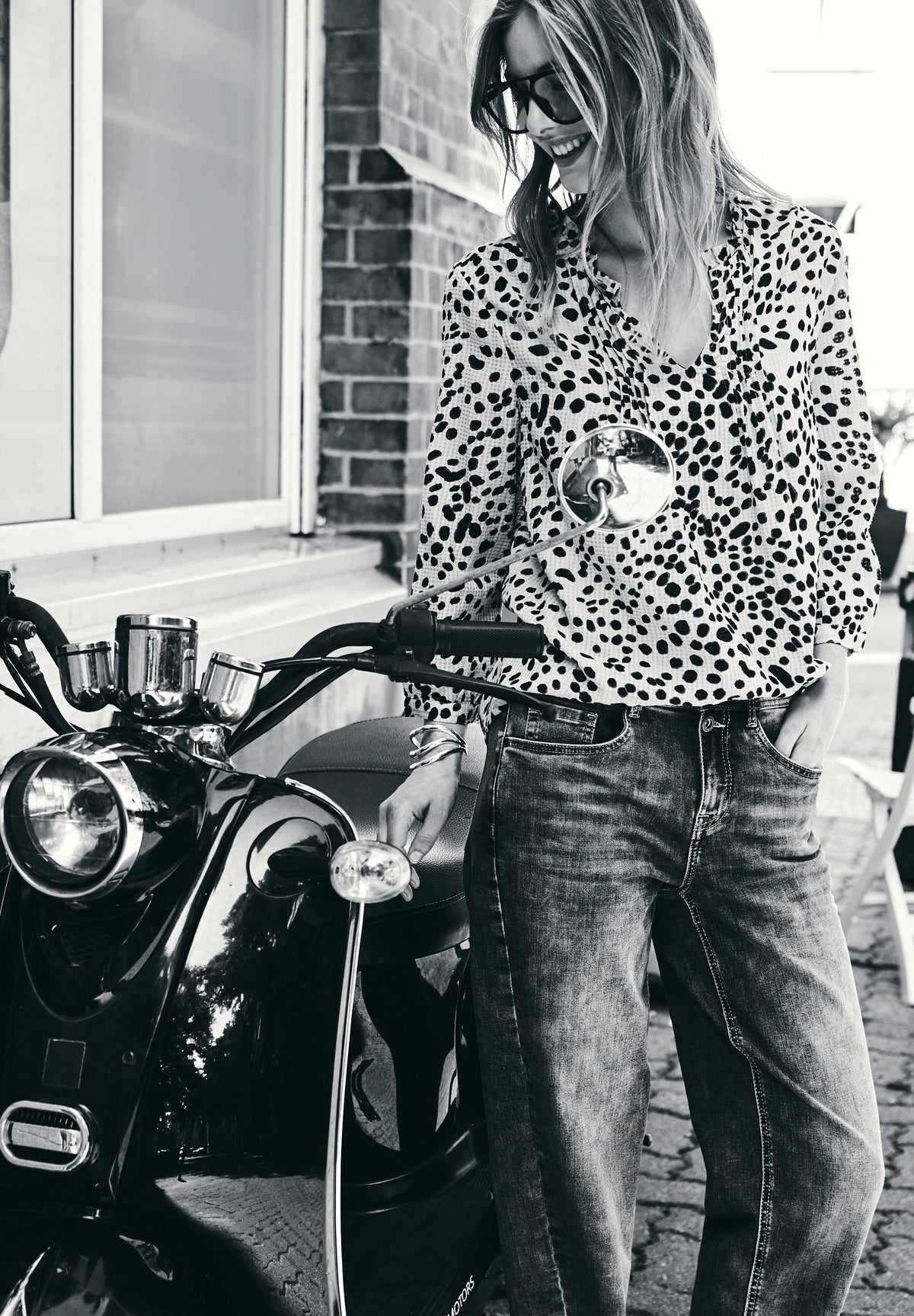 3/4-Arm Bluse mit Split Neck und Print