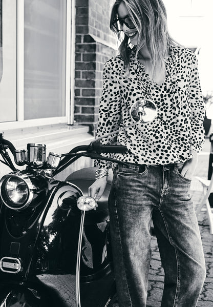 3/4-Arm Bluse mit Split Neck und Print