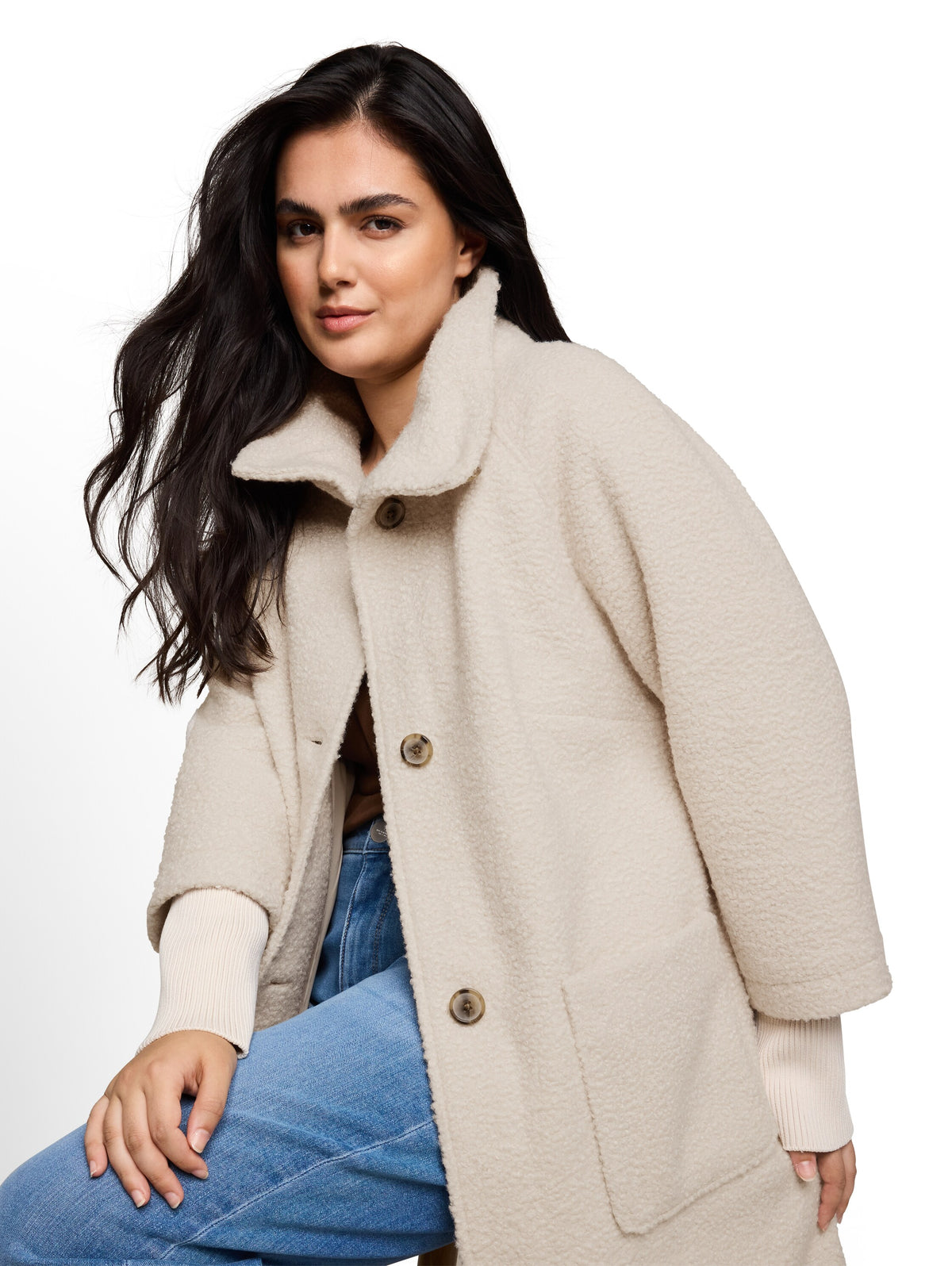 Plus Size - Bouclé Mantel im 2-in-1-Look