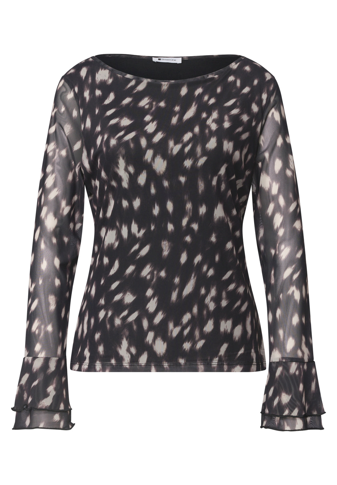 Shirt aus Mesh mit langen Volant-Ärmeln
