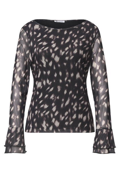 Shirt aus Mesh mit langen Volant-Ärmeln