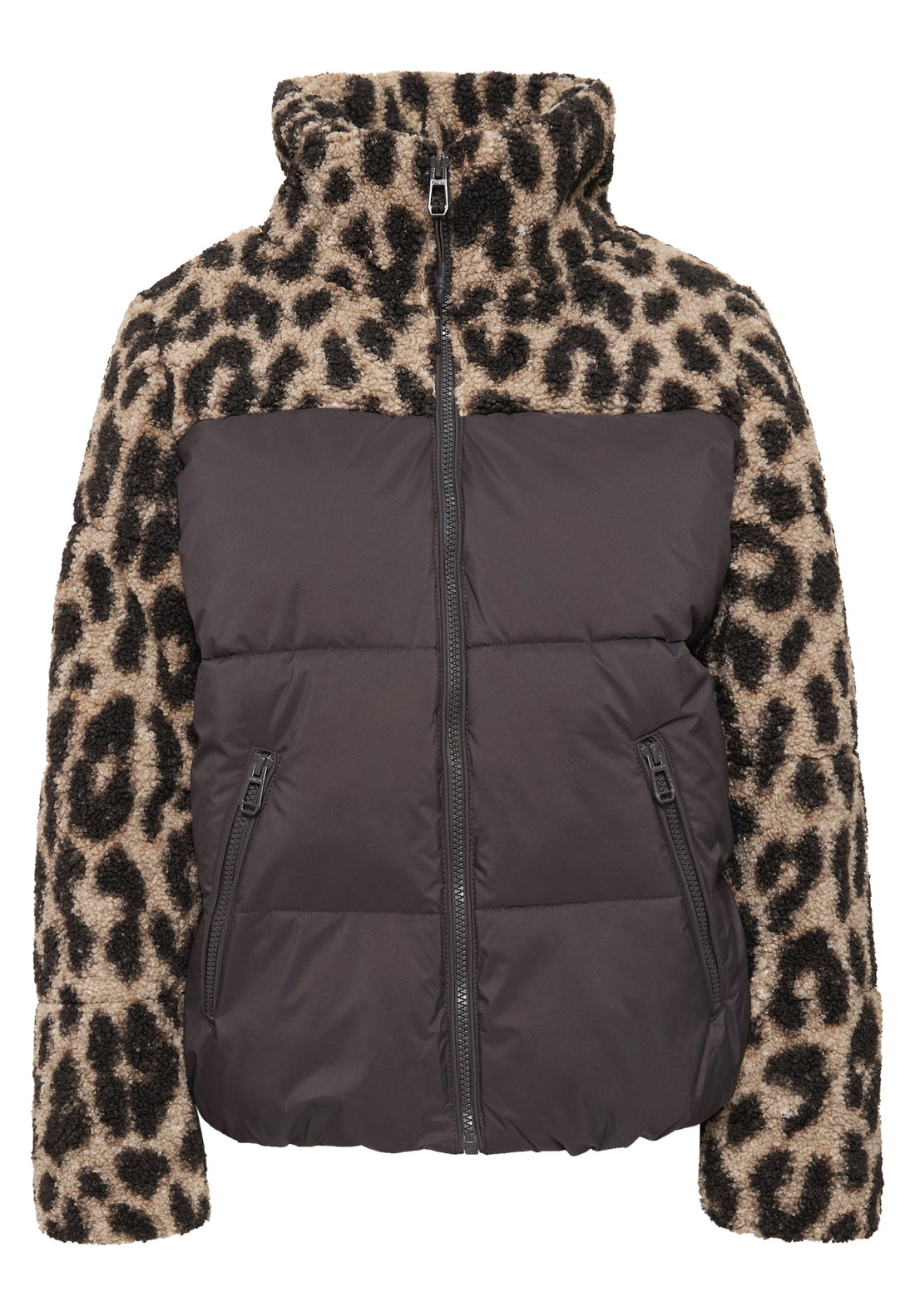 Steppjacke mit Teddy-Details und Leo-Muster