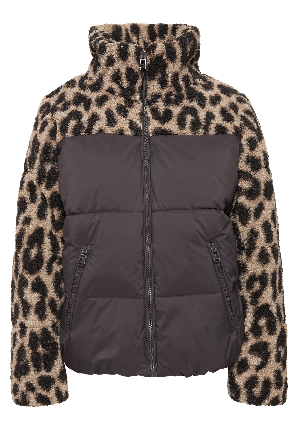 Steppjacke mit Teddy-Details und Leo-Muster