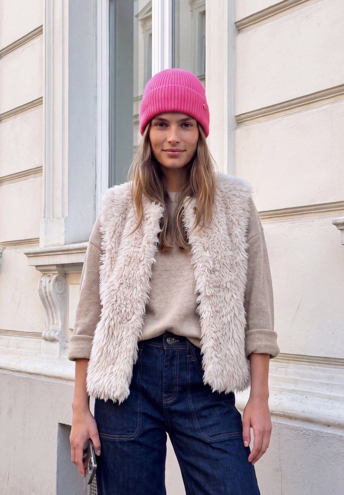 Strick-Beanie in Unifarbe