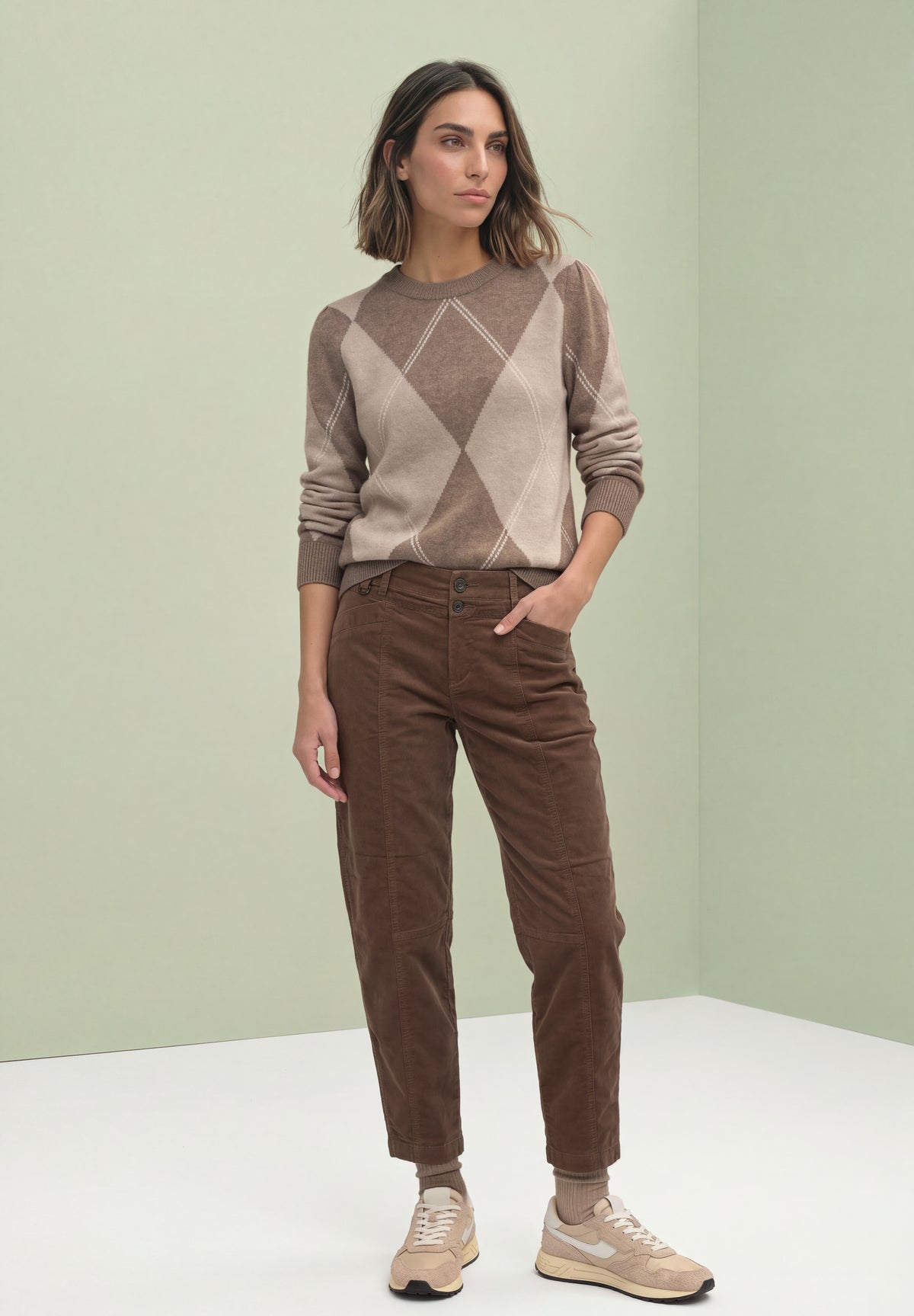 Langarm Pullover mit Argyle-Muster