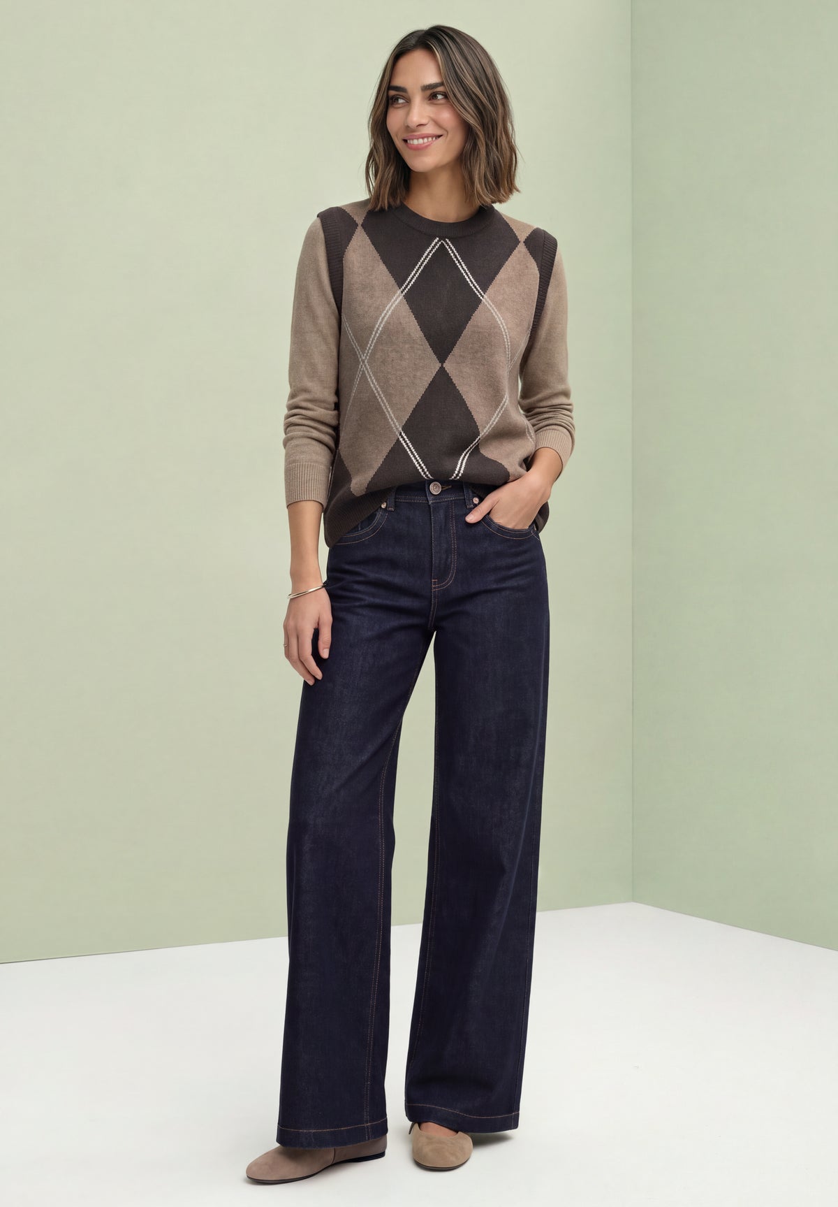 Pullunder mit Rundhals und Argyle-Muster