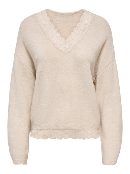 ONLCLOVER LS LACE V-NECK REVERSIBLE KNT